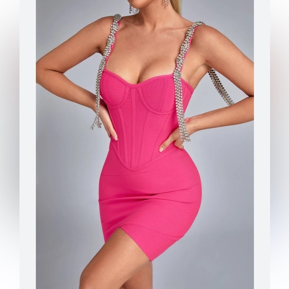 Brand New Muy Muy Bondage Mini Dress Rhinestone Strap Sparkly Party Bodycon Club - Picture 1 of 16